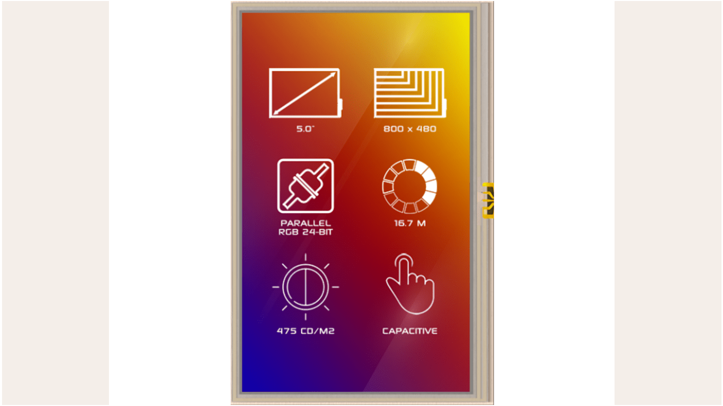 4D Systems TFT LCD kijelző 5in Átadó TFT, 800 x 480pixelek, LED háttérvilágítás, 24 bites párhuzamos, digitális RGB