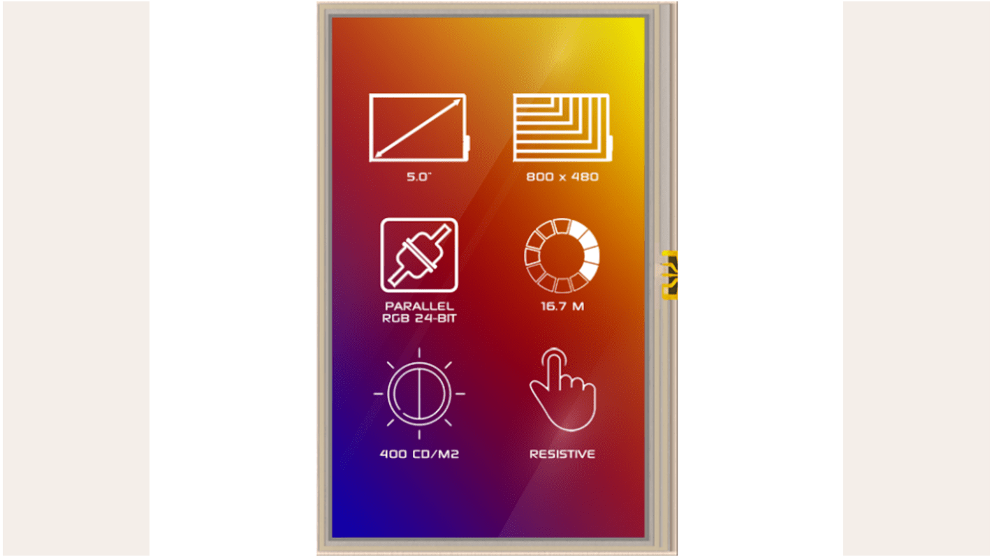 TFT-LCD-Anzeige 5Zoll 24-Bit-Parallel-RGB-Digitalschnittstelle mit Touch Screen Resistiv, 800 x 480pixels, 108 x 64.8mm