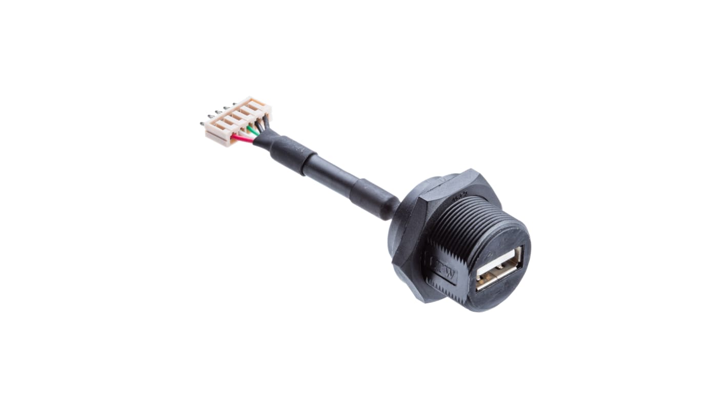 Conector USB Amphenol Industrial UA-20PMFP-SC8002, Macho, Horizontal IP68, Montaje frontal, Versión 2.0