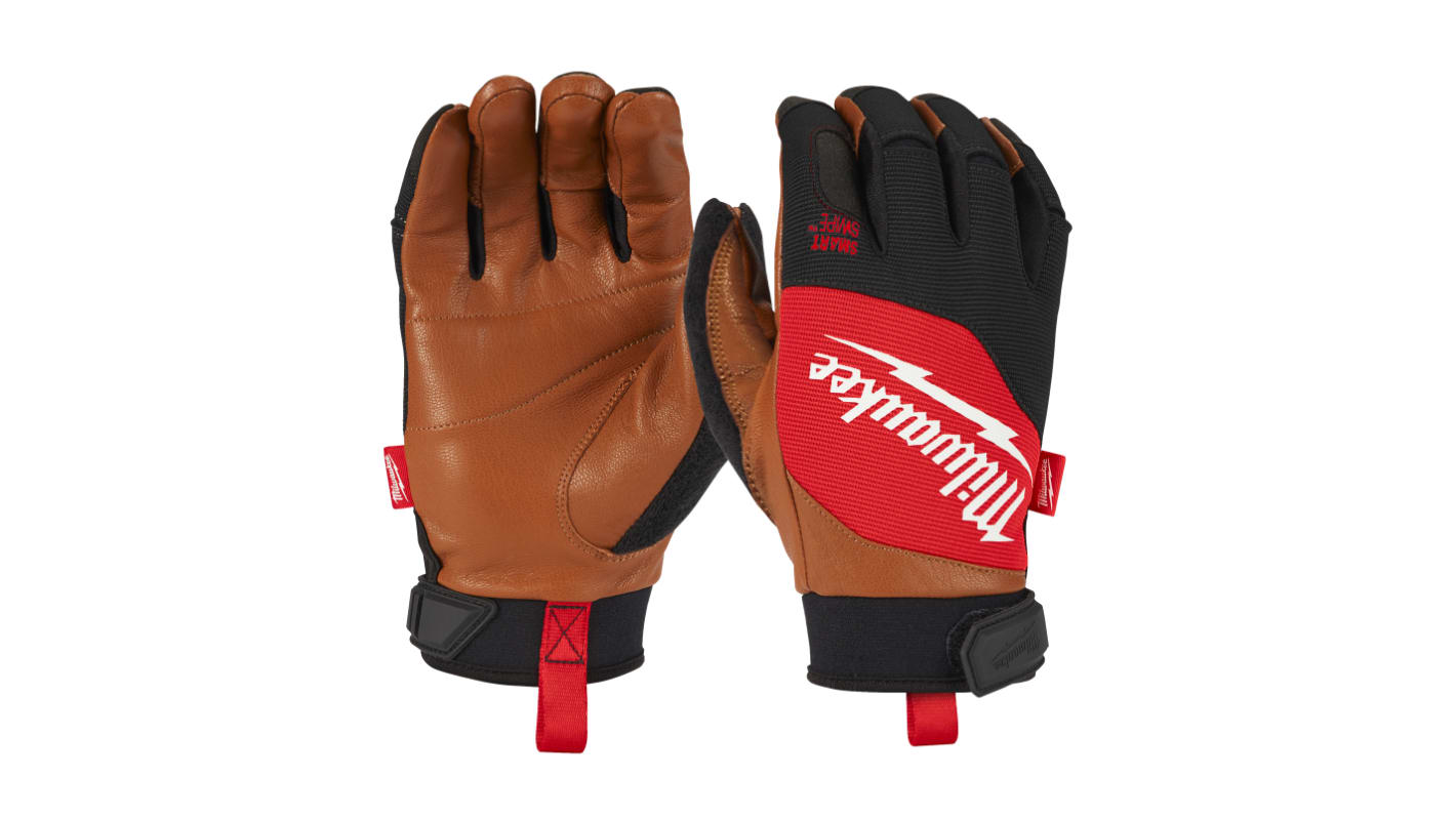 Milwaukee Red Leather Gloves, Size 9, Large