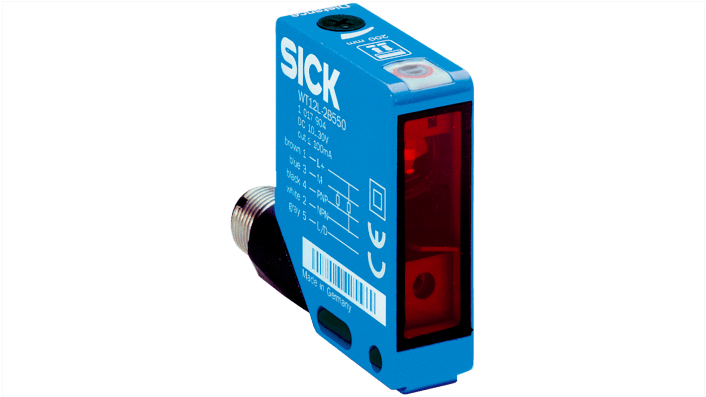 Fotocélula rectangular Sick, Sistema Supresión de Fondo, alcance 50 → 290 mm, salida NPN, PNP, Conector macho