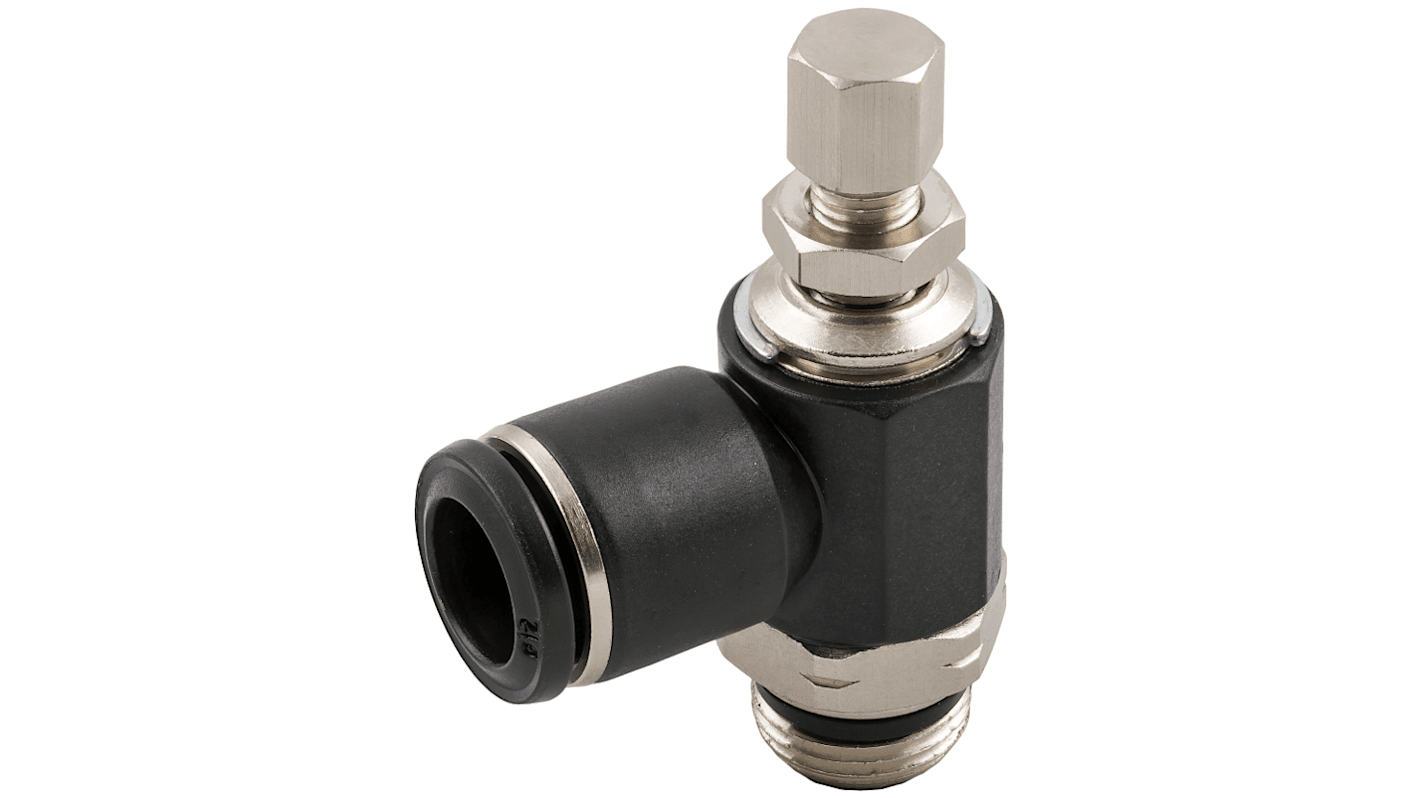 RS PRO 55906 Series Threaded, Tube Flow Regulator, 1/4 in Male Inlet Port, 1/4in Tube Inlet Port x 10mm Tube Outlet Port