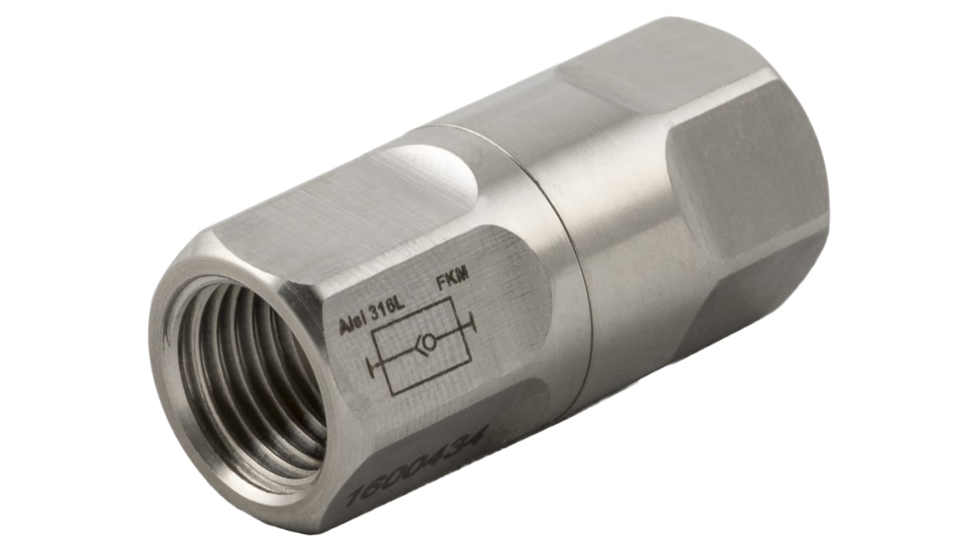 RS PRO 66061 Non Return Valve 1/4 in Female Inlet, 1/4in Tube Inlet, 1/4 in Female Outlet, 0.2 → 25bar