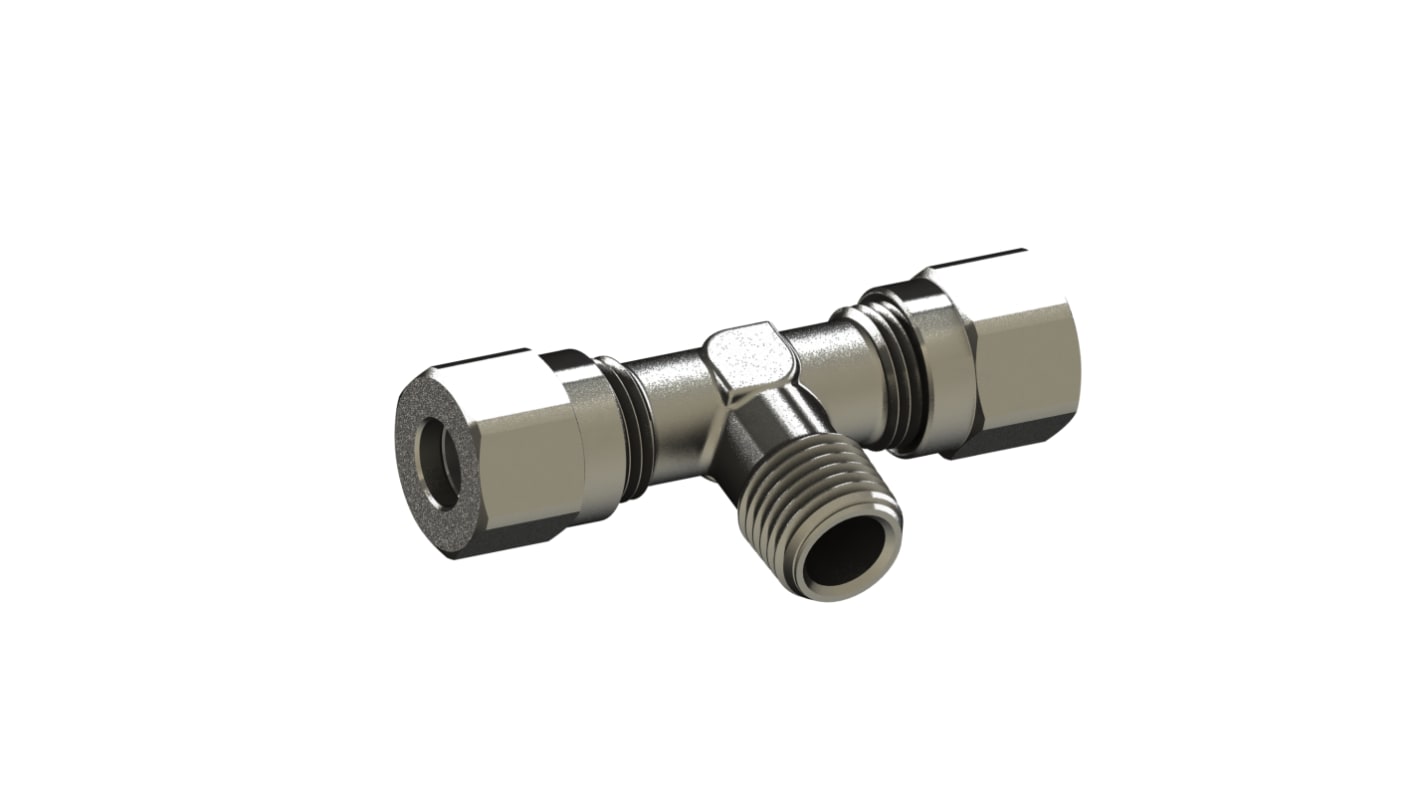 RS PRO 69220 Series Tee Threaded Adaptor, BSP 1/8 Male to Push In 6 mm, Threaded-to-Tube Connection Style