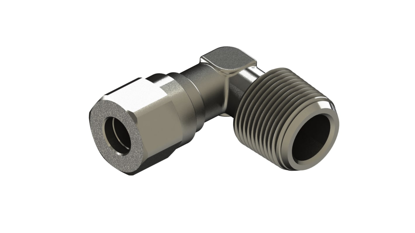 RS PRO 69280 Series Elbow Fitting, BSP 1/4 BSP Male to Push In 6 mm, Threaded-to-Tube Connection Style