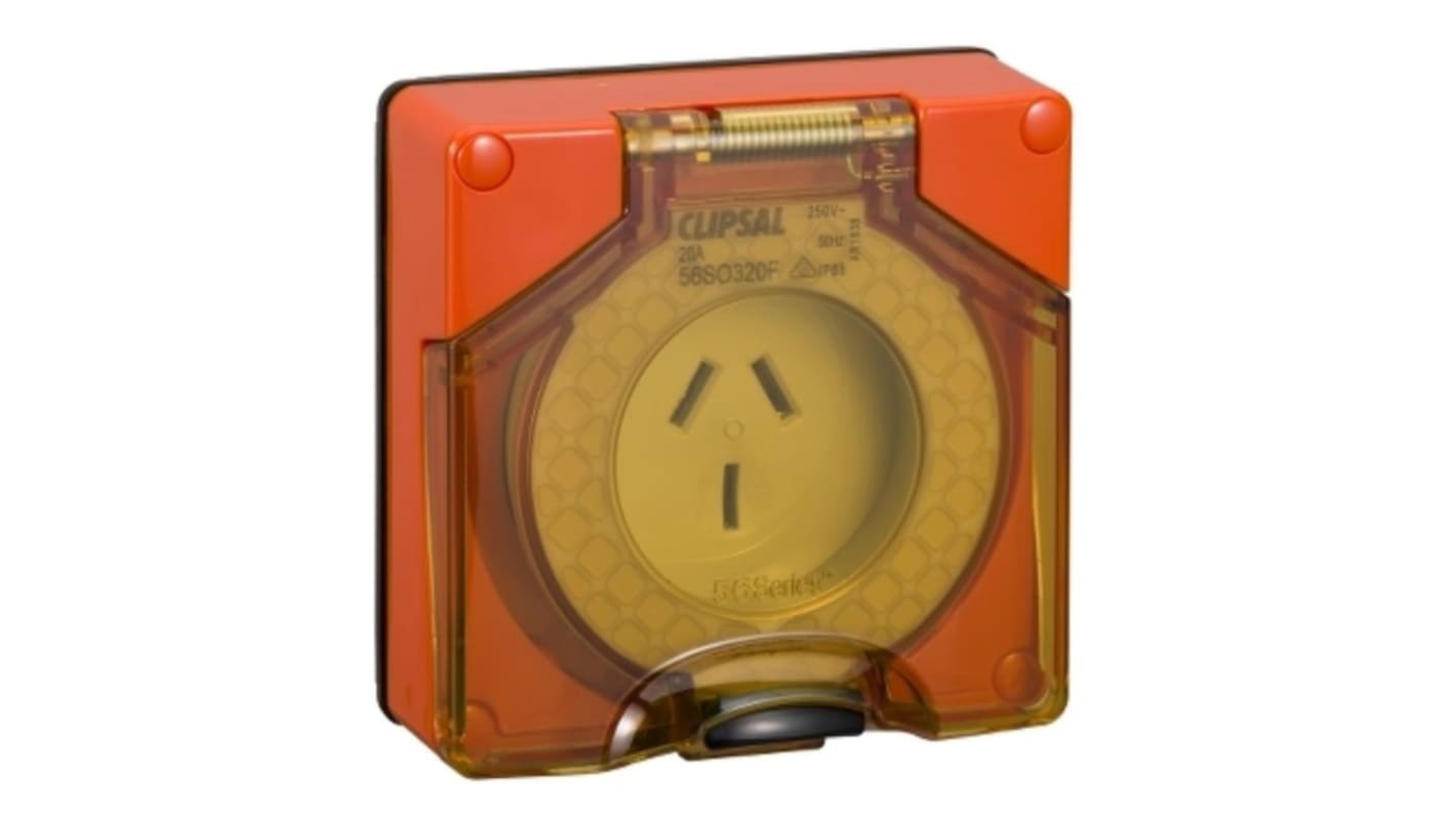 Clipsal Electrical, Series 56 Orange Surface Mount 1P + N + E Mains Connector Socket, Rated At 20A, 250 V