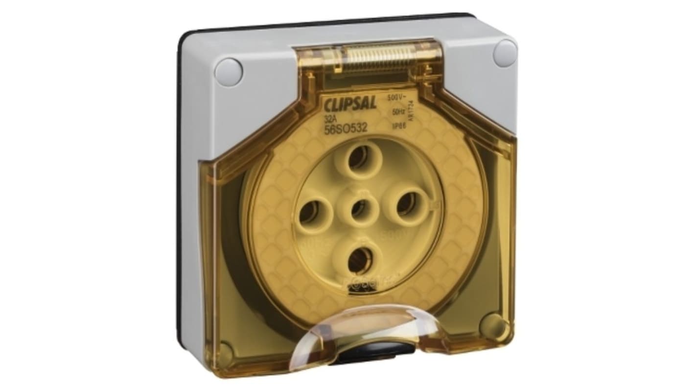 Clipsal Electrical, Series 56 Grey Surface Mount 3P + N + E Mains Connector Socket, Rated At 32A, 500 V