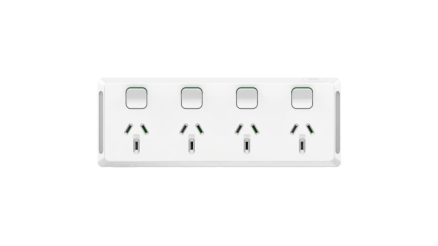 Clipsal Electrical, Pro Series White Flush Mount 2P + E Horizontal Mains Connector Socket, Rated At 10A, 250 V