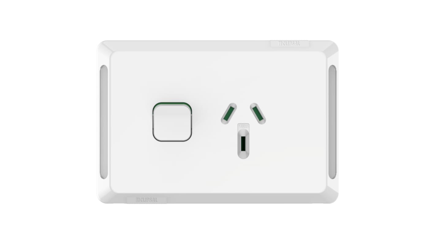 Clipsal Electrical, Pro Series White Flush Mount 2P + E Right Angle Mains Connector Socket, Rated At 10A, 250 V