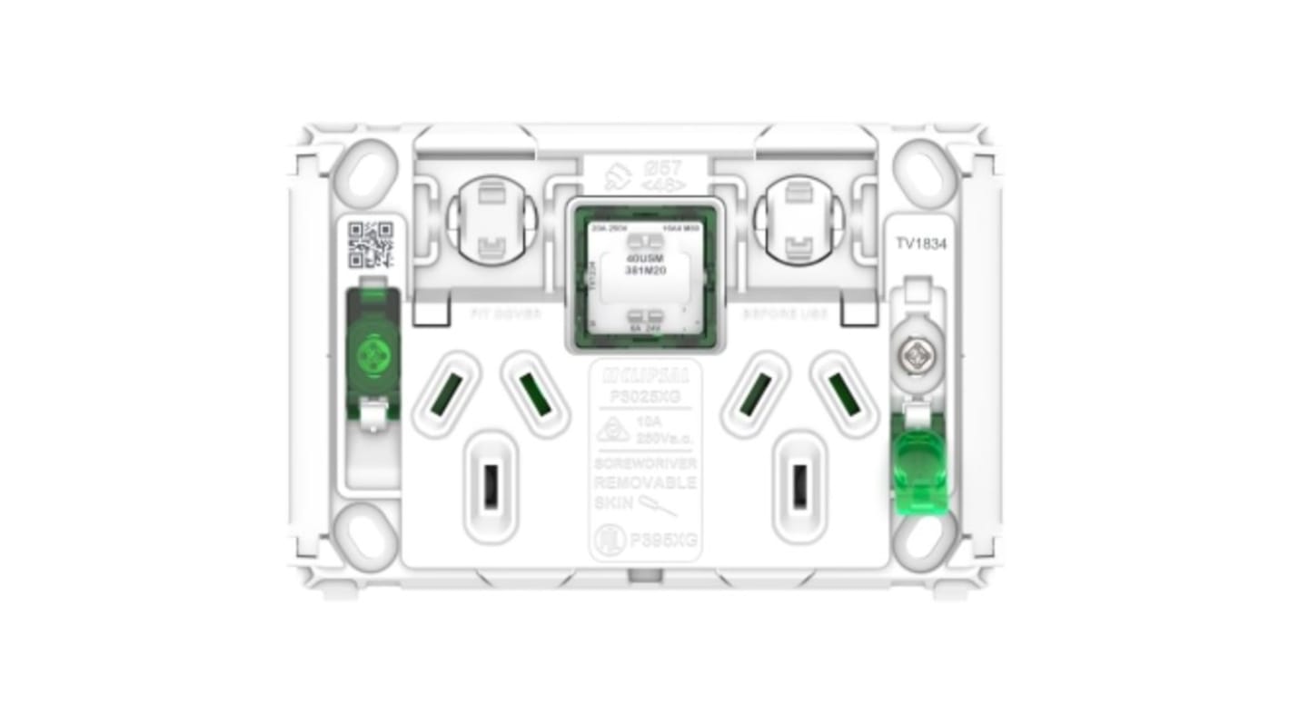 Clipsal Electrical, Pro Series White Flush Mount 2P + E Horizontal Mains Connector Socket, Rated At 10A, 250 V