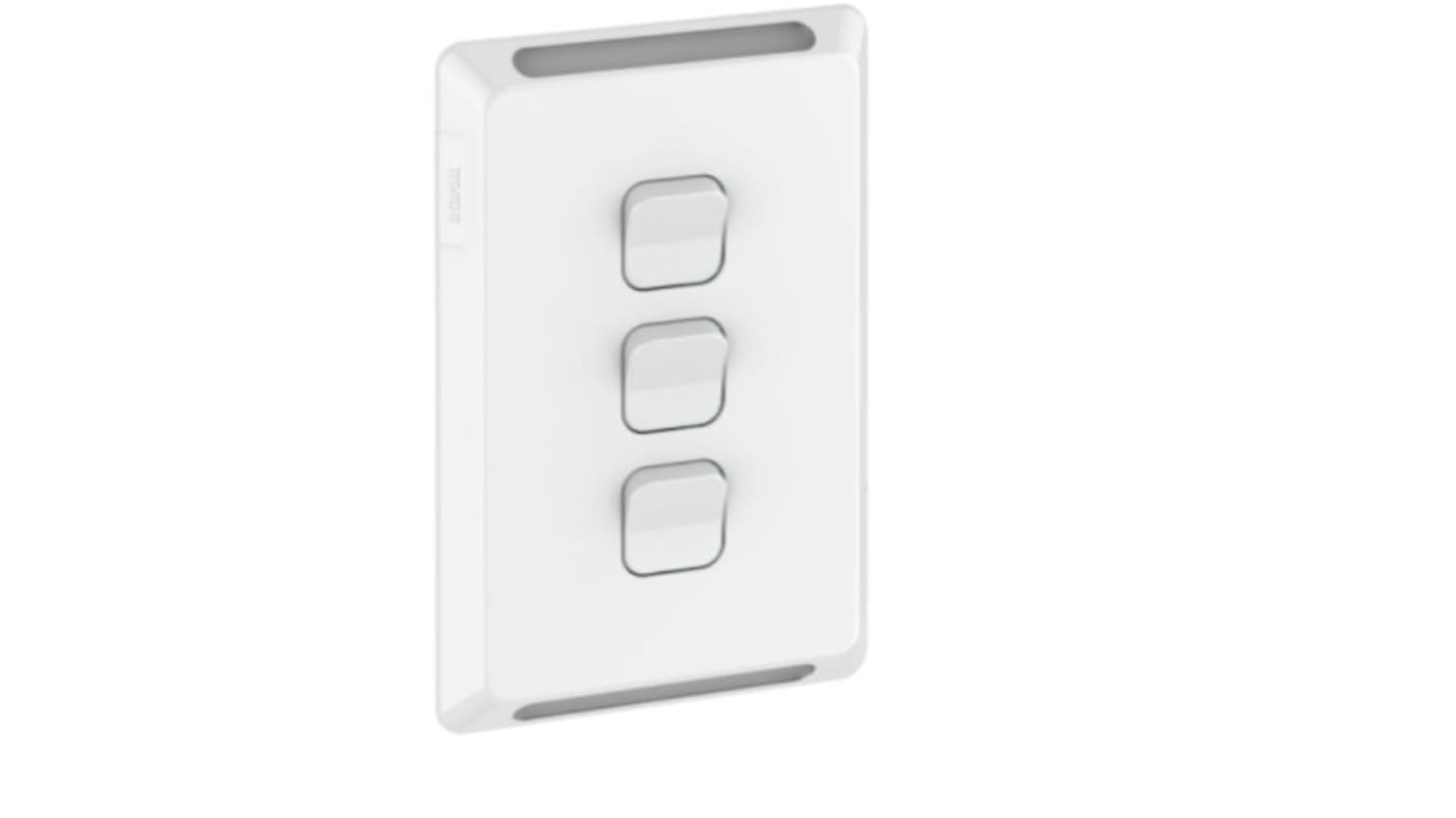 Clipsal Electrical White Rocker Light Switch, 1, 2 Way, 3 Gang, Pro Series