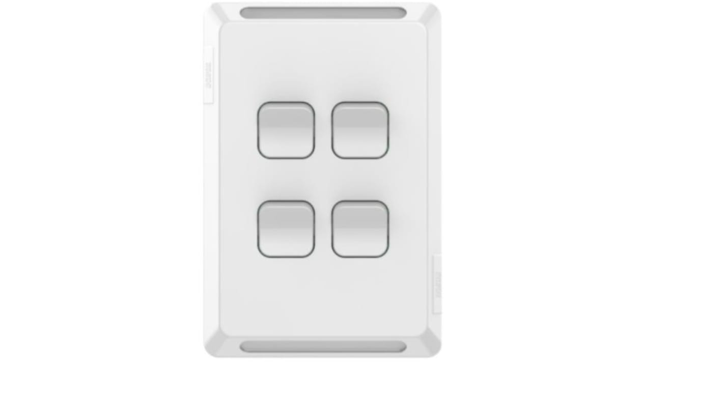 Clipsal Electrical White Rocker Light Switch, 1, 2 Way, 4 Gang, Pro Series