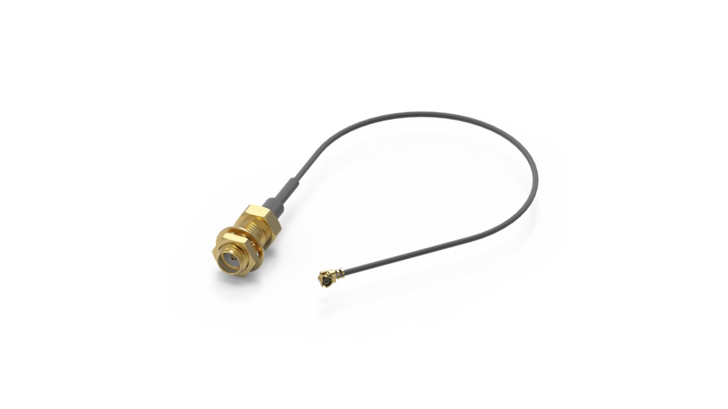 Cable coaxial Wurth Elektronik, 50 Ω, con. A: SMA, Hembra, con. B: UMRF, Macho, long. 250mm Negro