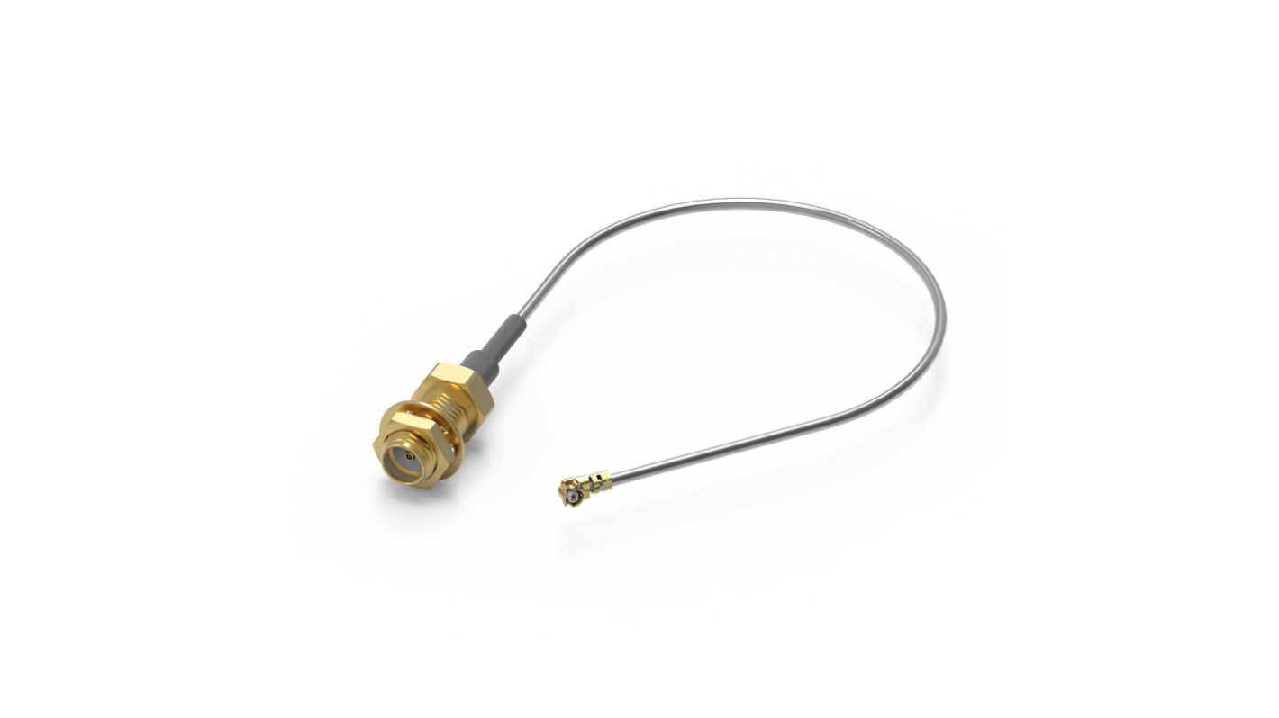 Cable coaxial Wurth Elektronik, 50 Ω, con. A: SMA, Hembra, con. B: UMRF, Macho, long. 300mm Gris