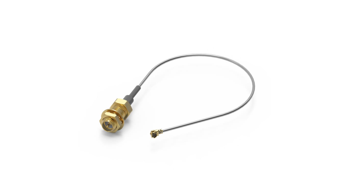 Cable coaxial Wurth Elektronik, 50 Ω, con. A: RP-SMA, Hembra, con. B: UMRF, Macho, long. 300mm Gris