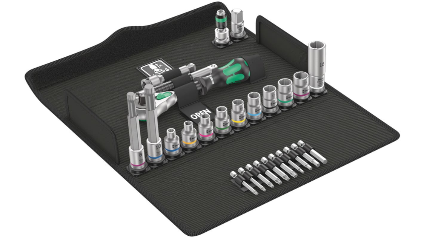 Wera 3/8 in Ratchet Bit Set Chrome Vanadium Steel