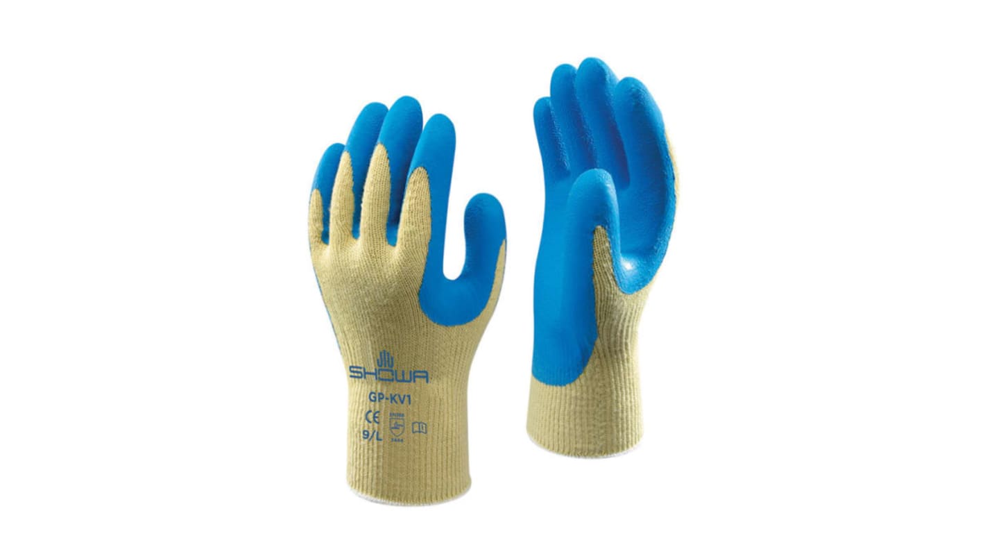 Guantes de Kevlar Amarillo Showa serie GP-KV1, talla 7, con recubrimiento de Látex, Resistentes a la abrasión, Agarre