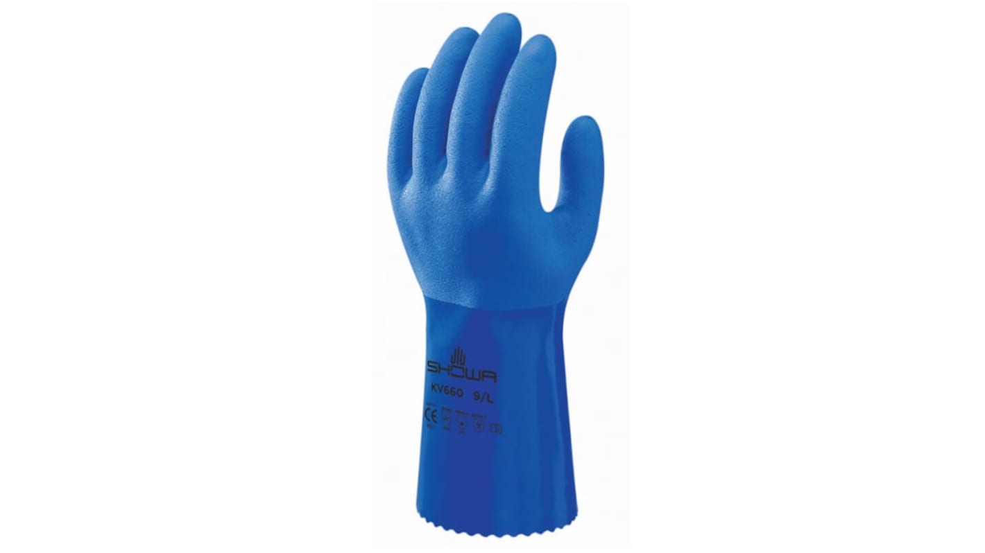 Guantes de Kevlar Azul Showa serie KV660, talla 9, L, con recubrimiento de PVC, Resistentes a la abrasión, Agarre