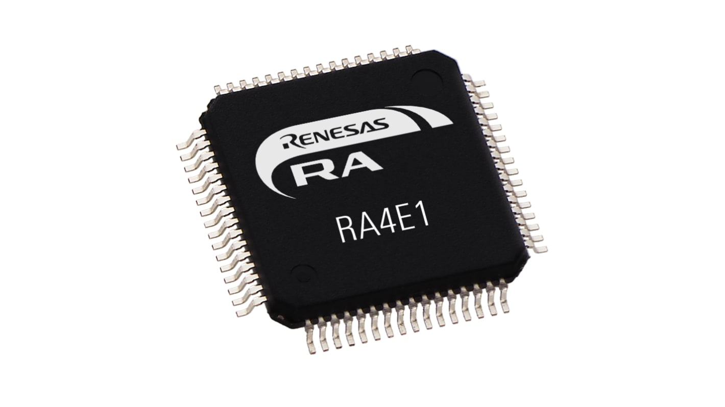 Renesas Electronics R7FA4E10D2CFM#AA0, 32bit ARM Cortex M33 Microcontroller, RA4E1, 100MHz, 512 kB Flash, 64-Pin LQFP