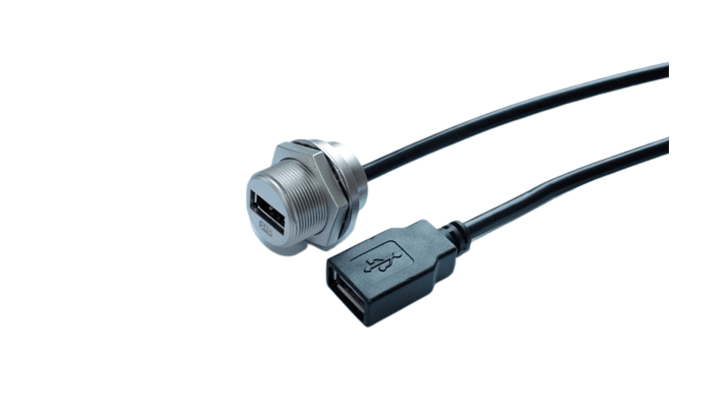 RS PRO Straight, Panel Mount, Socket Type A 2.0 IP68 Type A USB Connector