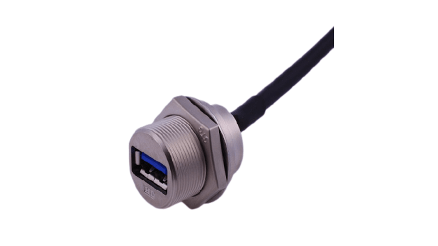RS PRO Straight, Panel Mount, Socket Type A 3.0 IP68 Type A USB Connector