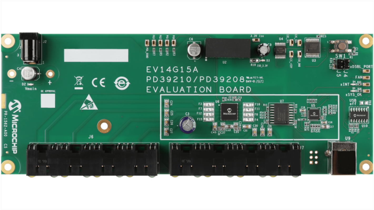 Microchip 8 x 2-pair PSE EVB featuring PD39208 + PD39210 loaded w/IEEE802.3at FW Power Over Ethernet (POE) for PD39210