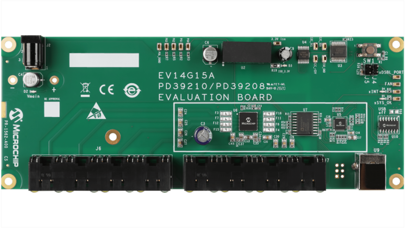 Módulo de evaluación Alimentación a través de Ethernet (PoE) Microchip 8 x 2-pair PSE EVB featuring PD39208 + PD39210