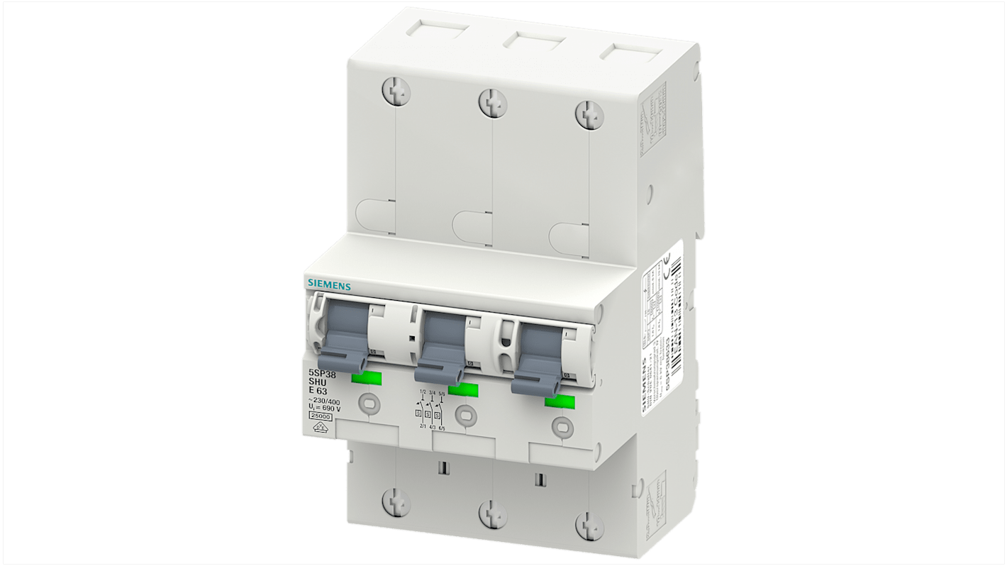 Siemens 5SP3820 Leitungsschutzschalter Typ E, 3-polig 20A SENTRON DIN-Schienen-Montage