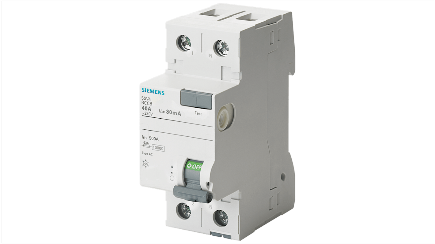 Interrupteur différentiel Siemens 5SV4311, 2 Pôles, 16A, 30mA, Type AC