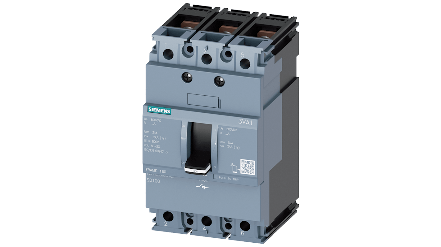 Siemens 3P Pole Fixed Switch Disconnector - 160A Maximum Current, 22kW Power Rating, IP40