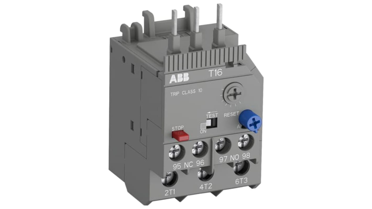 ABB T16 Thermal Overload Relay 1NC/1NO, 3.1 → 4.2 A F.L.C, 4.2 A Contact Rating, 1.1 → 2 W, 600 V dc, 3P,