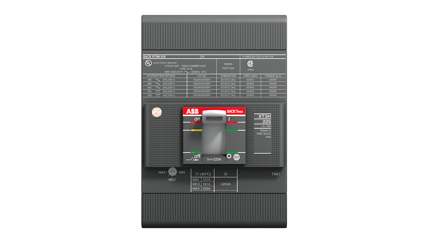 Interruttore automatico con contenitore stampato MCCB 1SDA075115R1 XT3N 225 TMF 150-1500 3p F, 3, 150A, Fissa