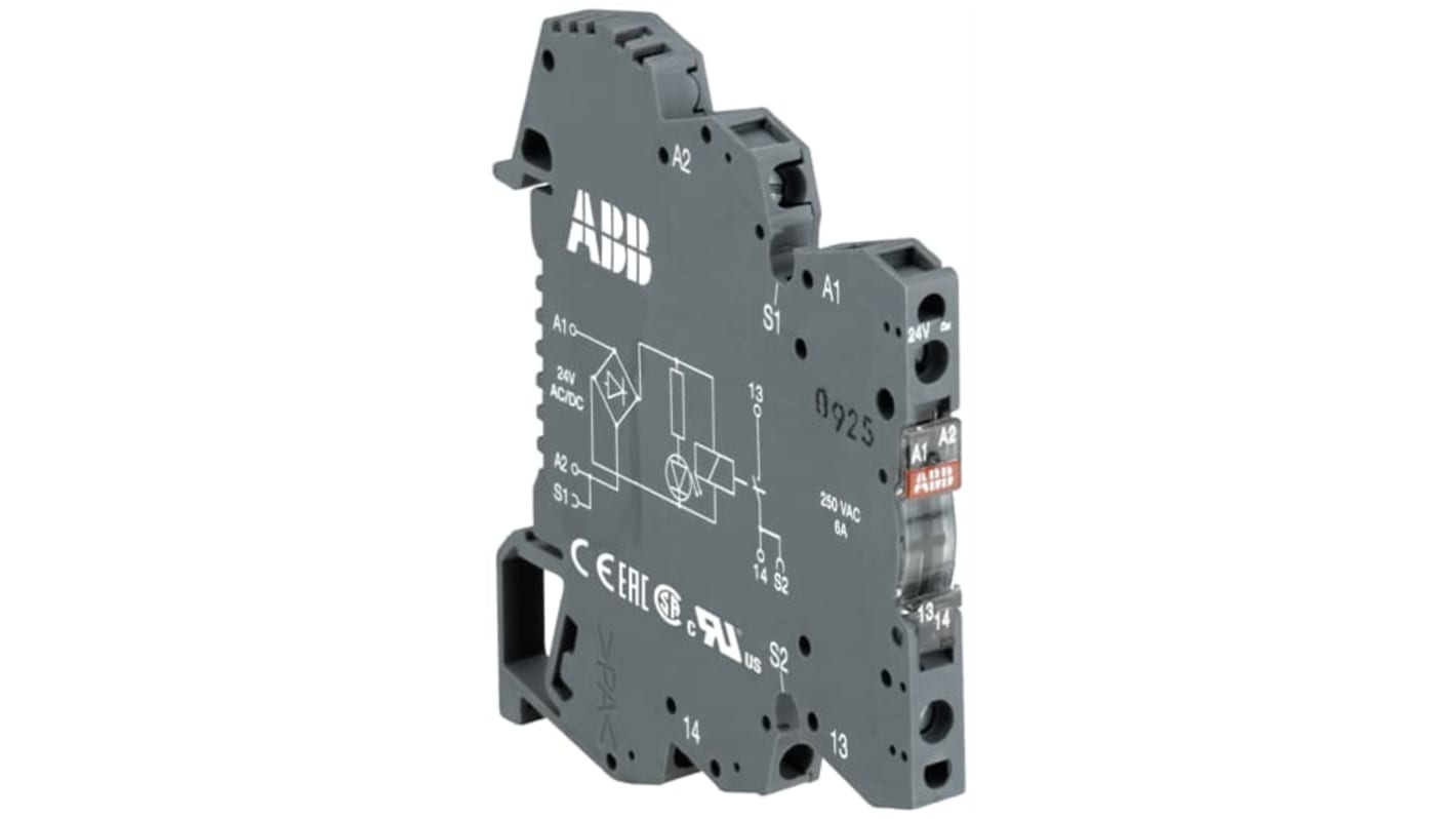 ABB R600 Series Interface Relay, DIN Rail Mount, 24V ac/dc Coil, SPDT, 6A Load