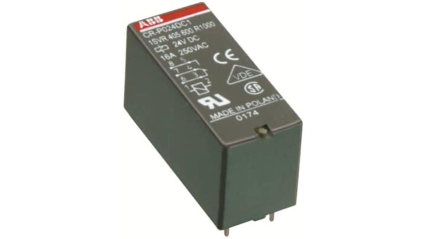 ABB CR-P Interface Relais, 24V / 250V 24V dc, 2 Wechsler (1-poliger Umschalter) DIN-Schienen 24V