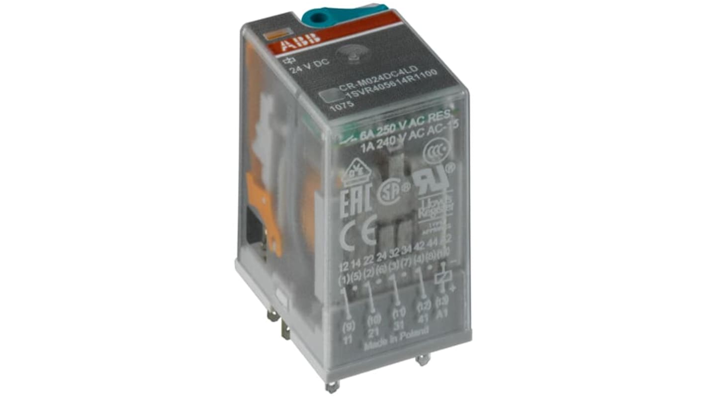 ABB CR-M Interface Relais, 24V / 250V 24V dc, 4CO (SPDT) DIN-Schienen 24V dc