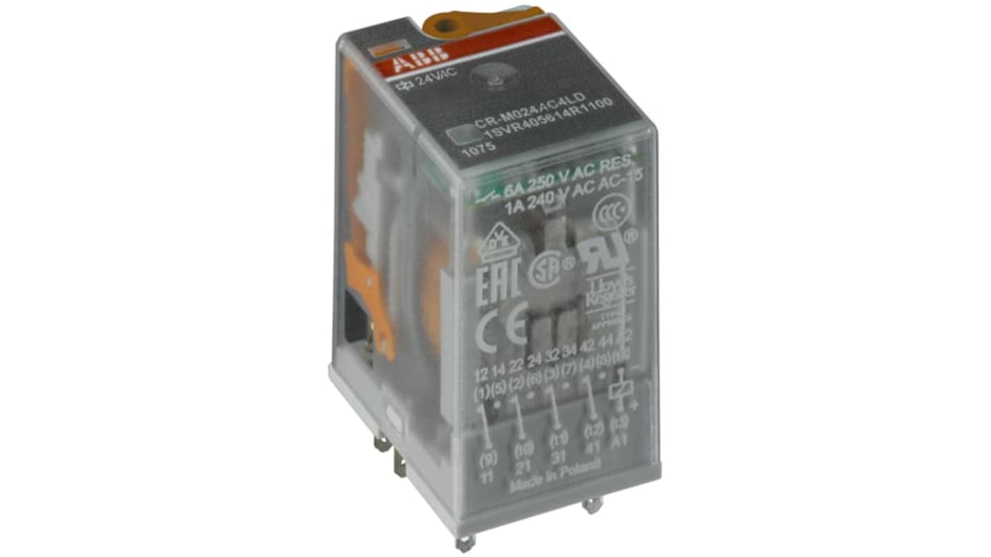 ABB CR-M Series Interface Relay, DIN Rail Mount, 120V ac Coil, 4CO (SPDT), 6A Load