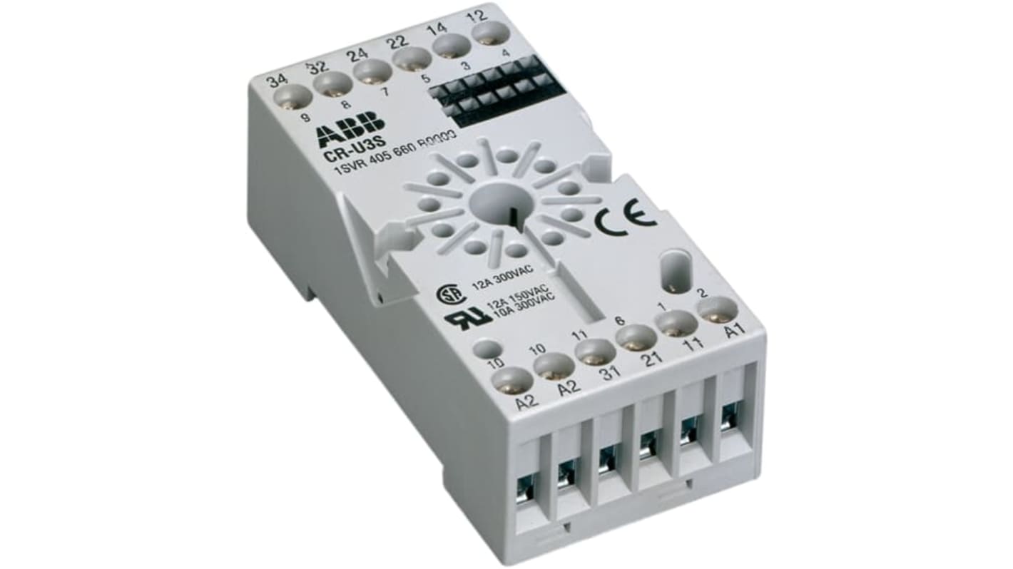 1SVR405660R0000 CRU3S ABB CRU 3 Pin DIN Rail Relay Socket, for use