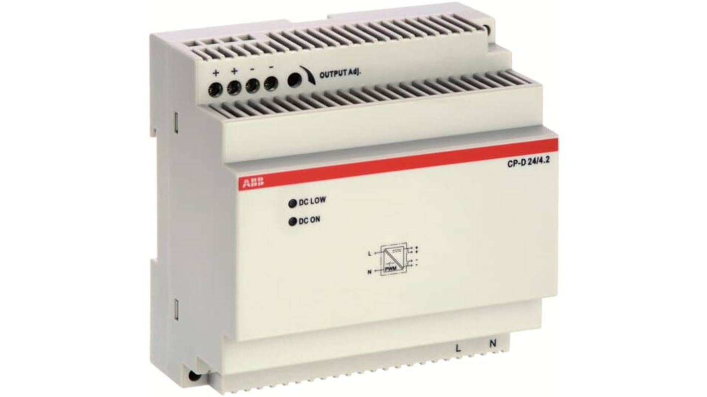 ABB CP-D DIN Rail Power Supply, 100 → 240V ac ac Input, 24V dc dc Output, 4.2A Output