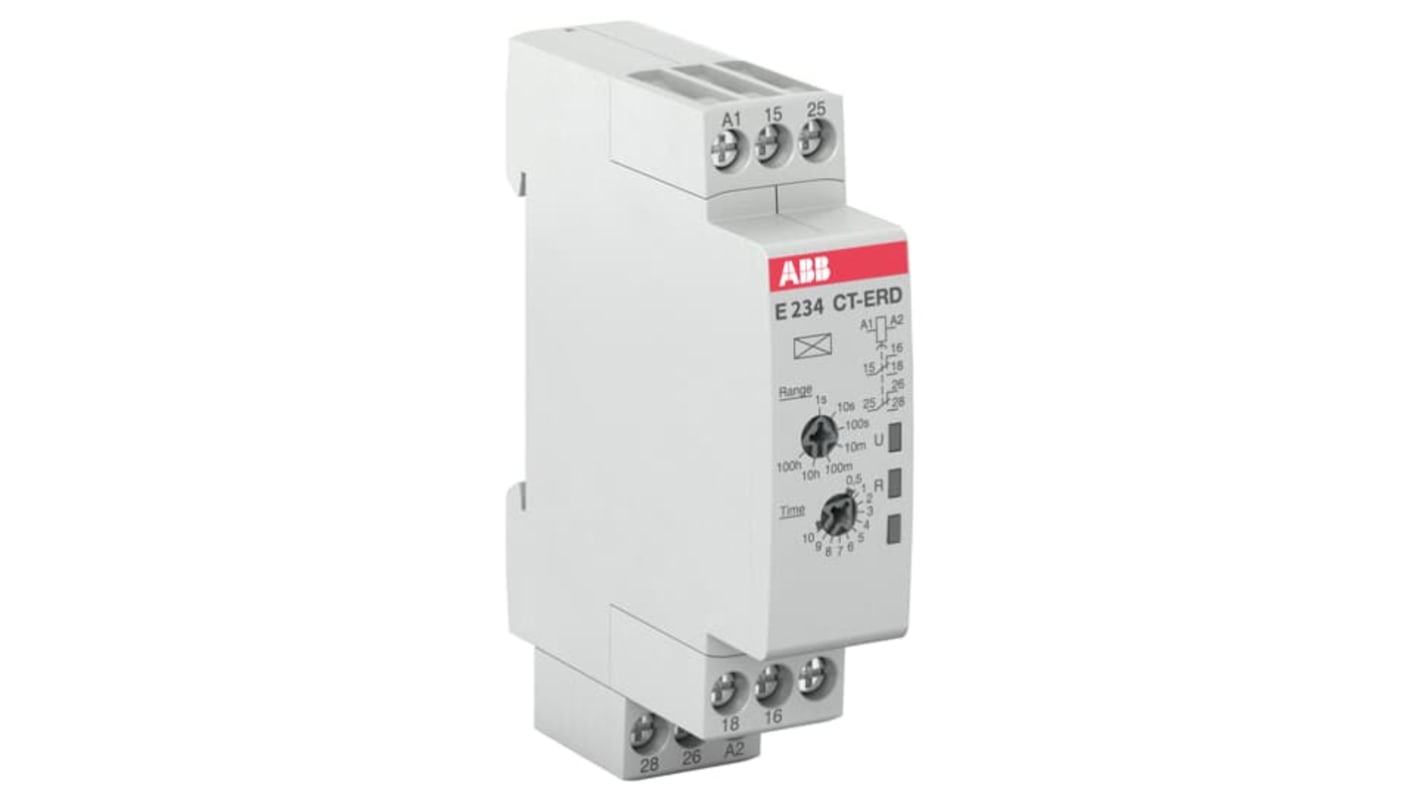 ABB Zeitrelais, DIN-Schienen, 0.05 → 360000s, 24 → 240V ac, 2 Kont. Einfach, 2-poliger Wechsler