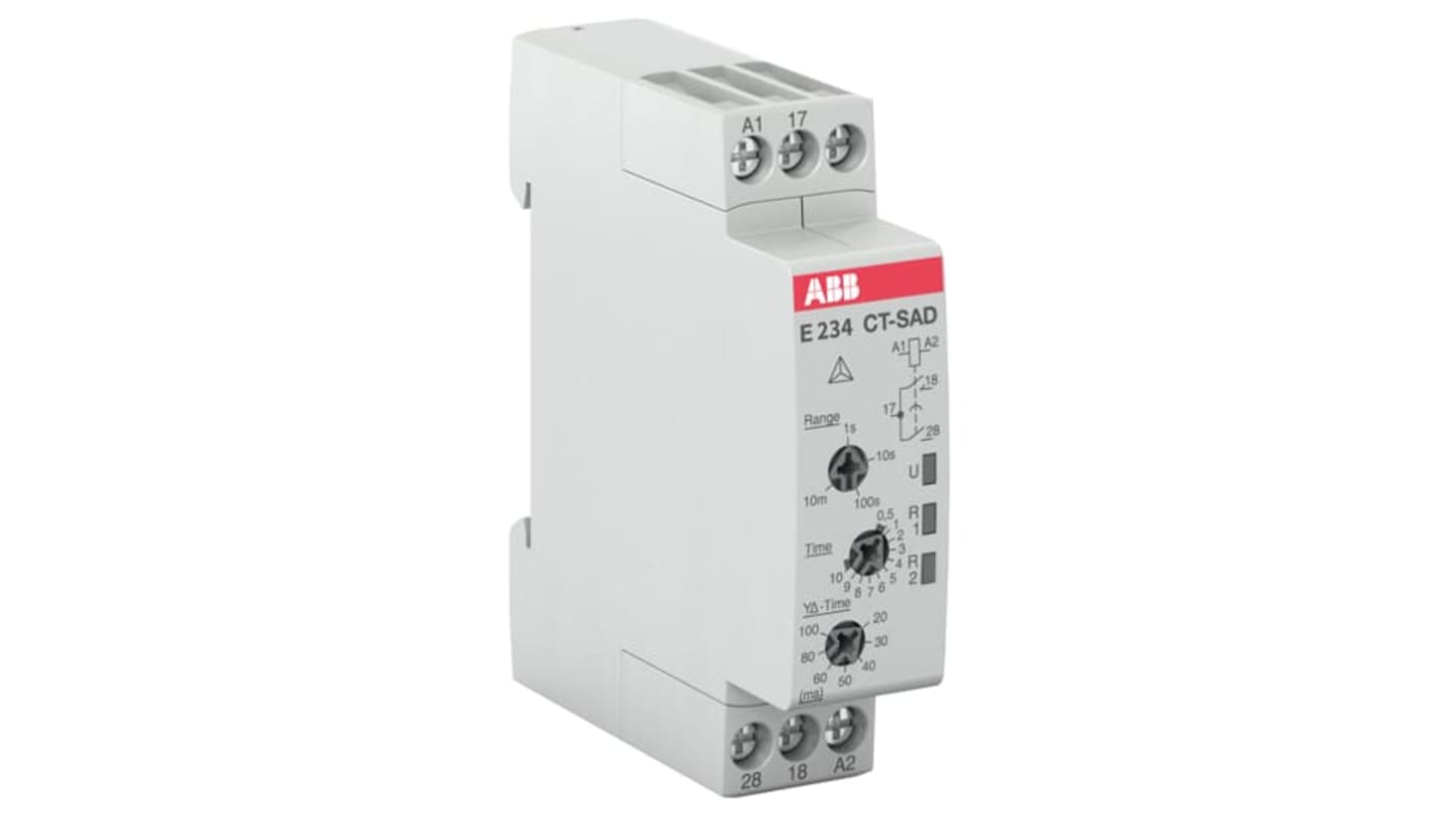 ABB DIN Rail Mount Timer Relay, 24 → 240V ac, 2-Contact, 0.05 → 600s, 1-Function, DPST