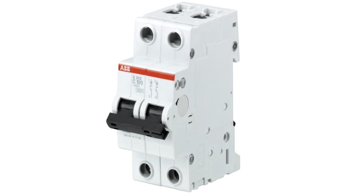 ABB System Pro M Compact S200 MCB, 2P, 100A Curve C, 440V AC, 110V DC, 6 kA Breaking Capacity