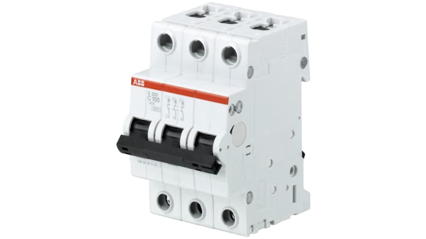 ABB System Pro M Compact S200 MCB, 3P, 100A Curve C, 440V AC, 6 kA Breaking Capacity