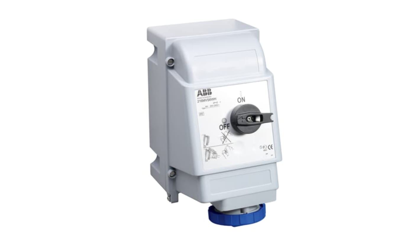 ABB CEE Steckvorrichtung abschaltbar, Buchse Blau Vertikal 2P+E, 250 V / 16A, IP 67