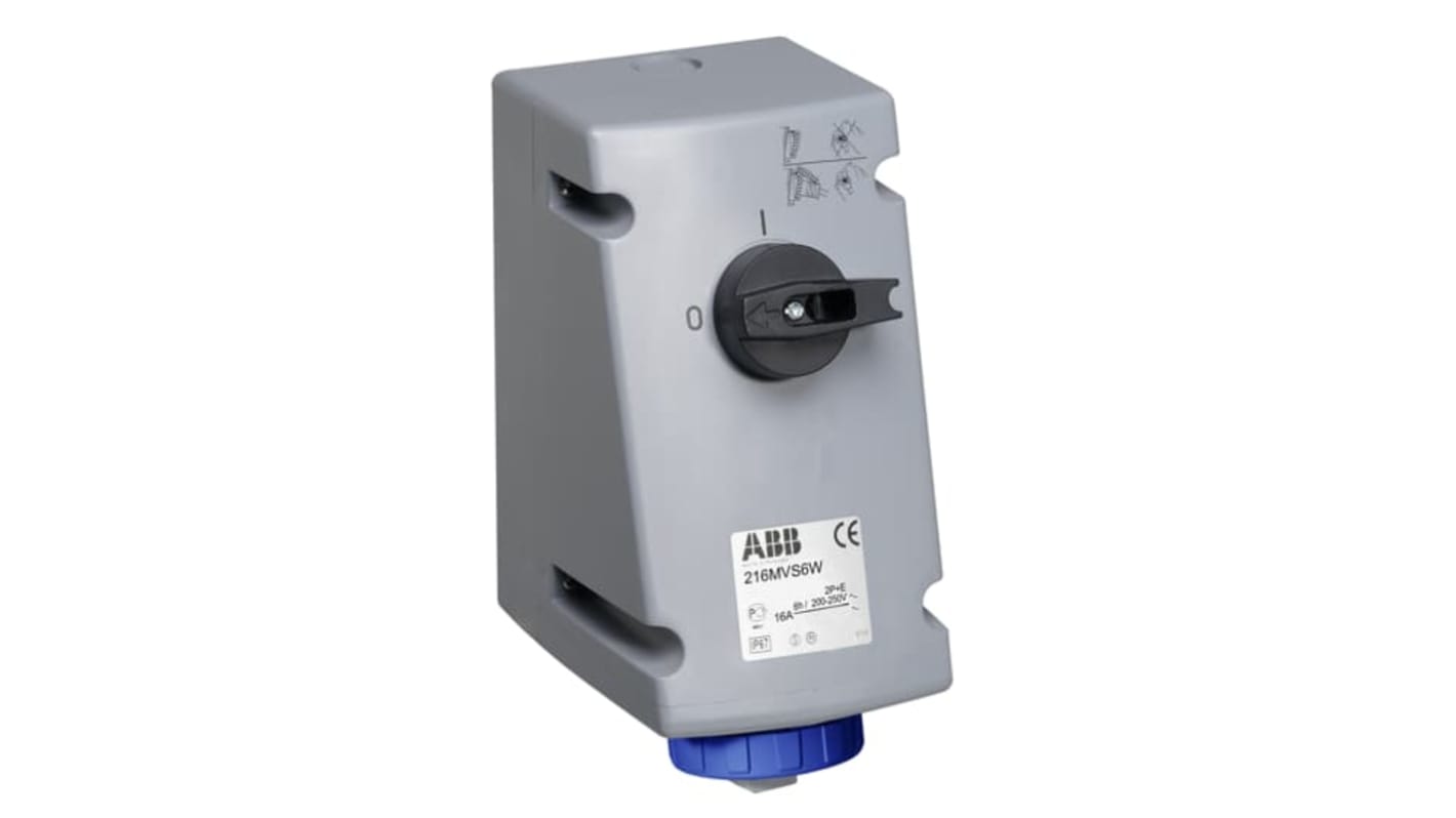 ABB Vertical Switchable IP67 Industrial Interlock Socket 2P+E, Earthing Position 6h, 32A, 250 V