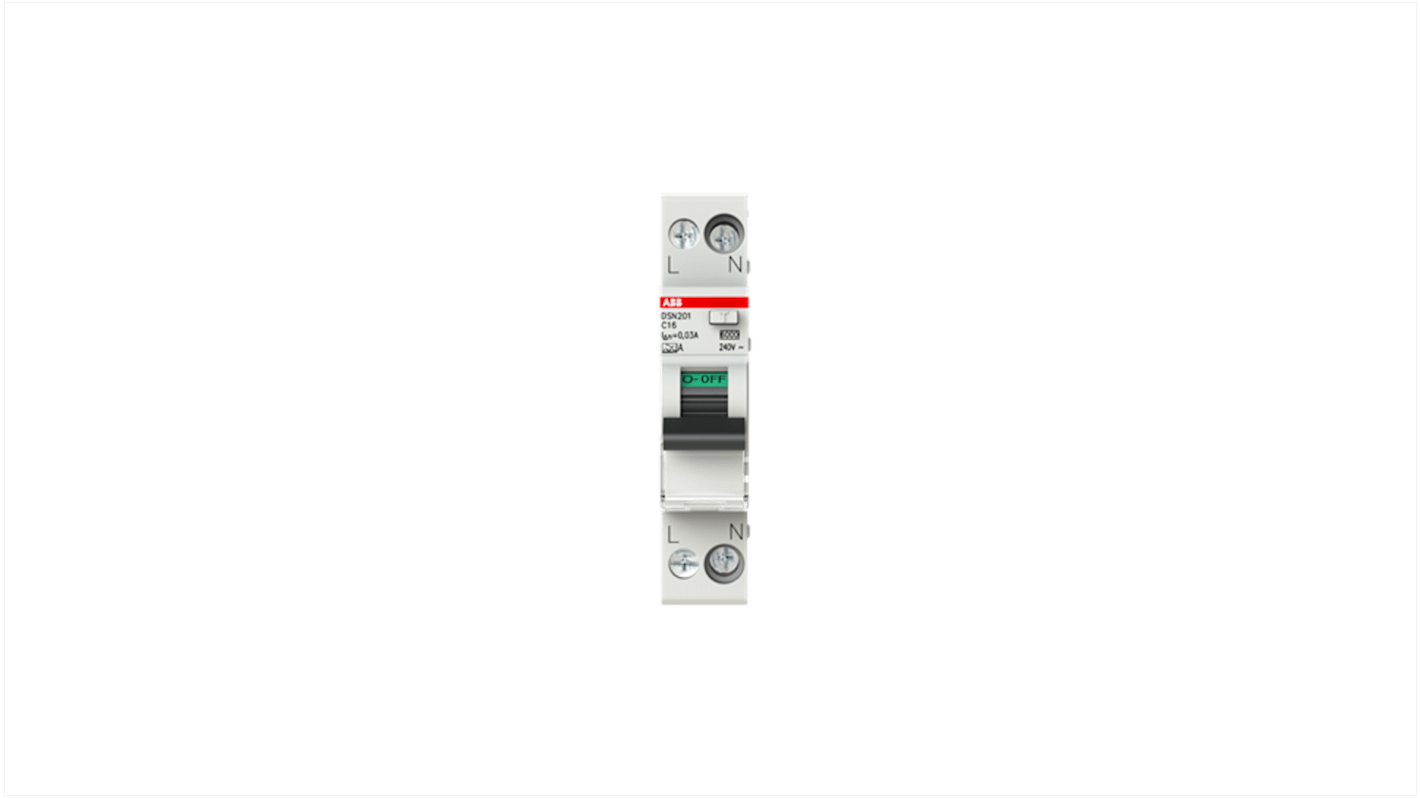 ABB RCBO, 16A Current Rating, 2P Poles, 30mA Trip Sensitivity