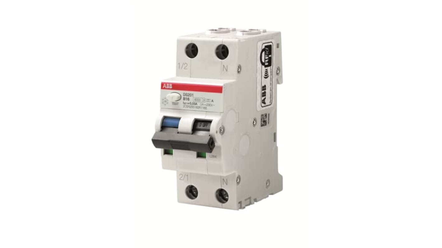 Disjoncteur différentiel magnéto-thermique ABB 40A 2P, sensibilité 30mA, Montage rail DIN, DS201