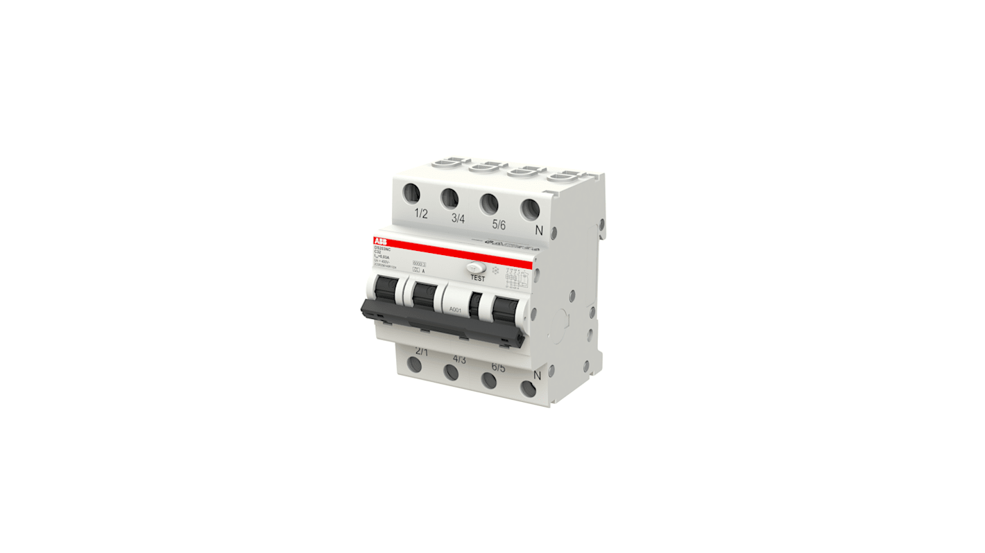 Disjoncteur différentiel magnéto-thermique ABB 32A 4P, sensibilité 30mA Type C, Montage rail DIN, DS203NC