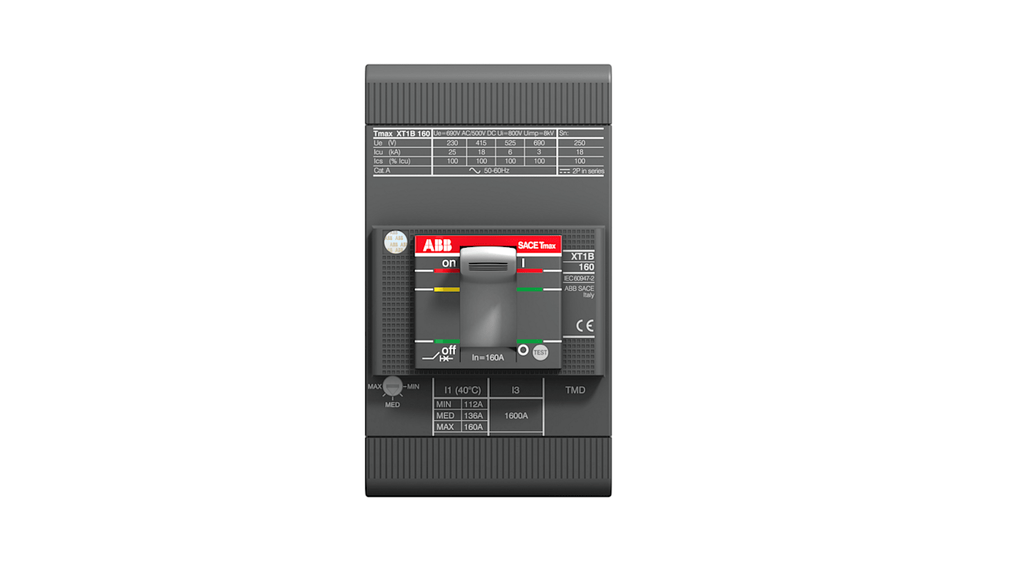 ABB, SACE Tmax XT MCCB Molded Case Circuit Breaker 3P 80A, Breaking Capacity 25 kA, Fixed Mount