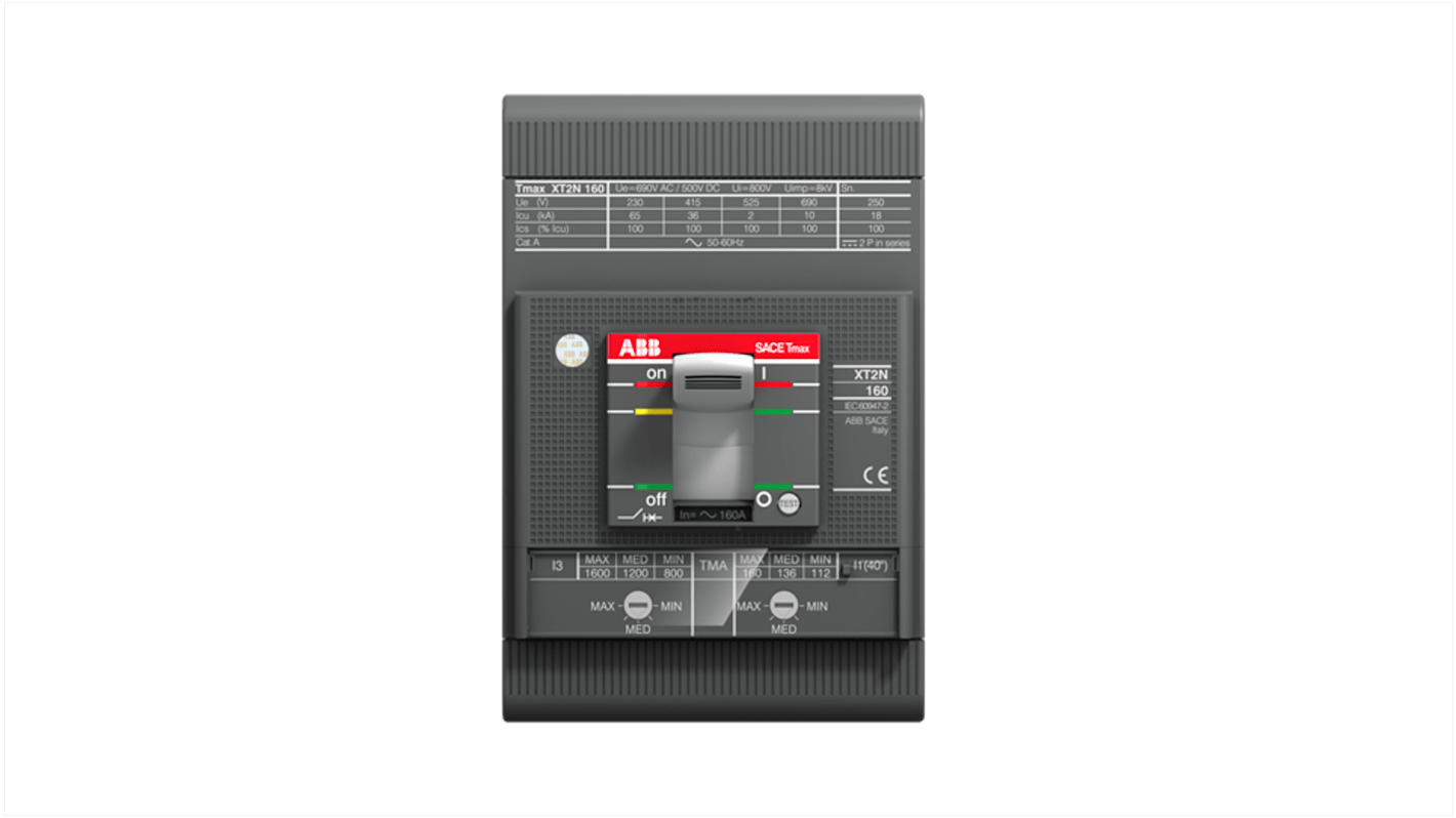 ABB, SACE Tmax XT MCCB Molded Case Circuit Breaker 3P 100A, Fixed Mount