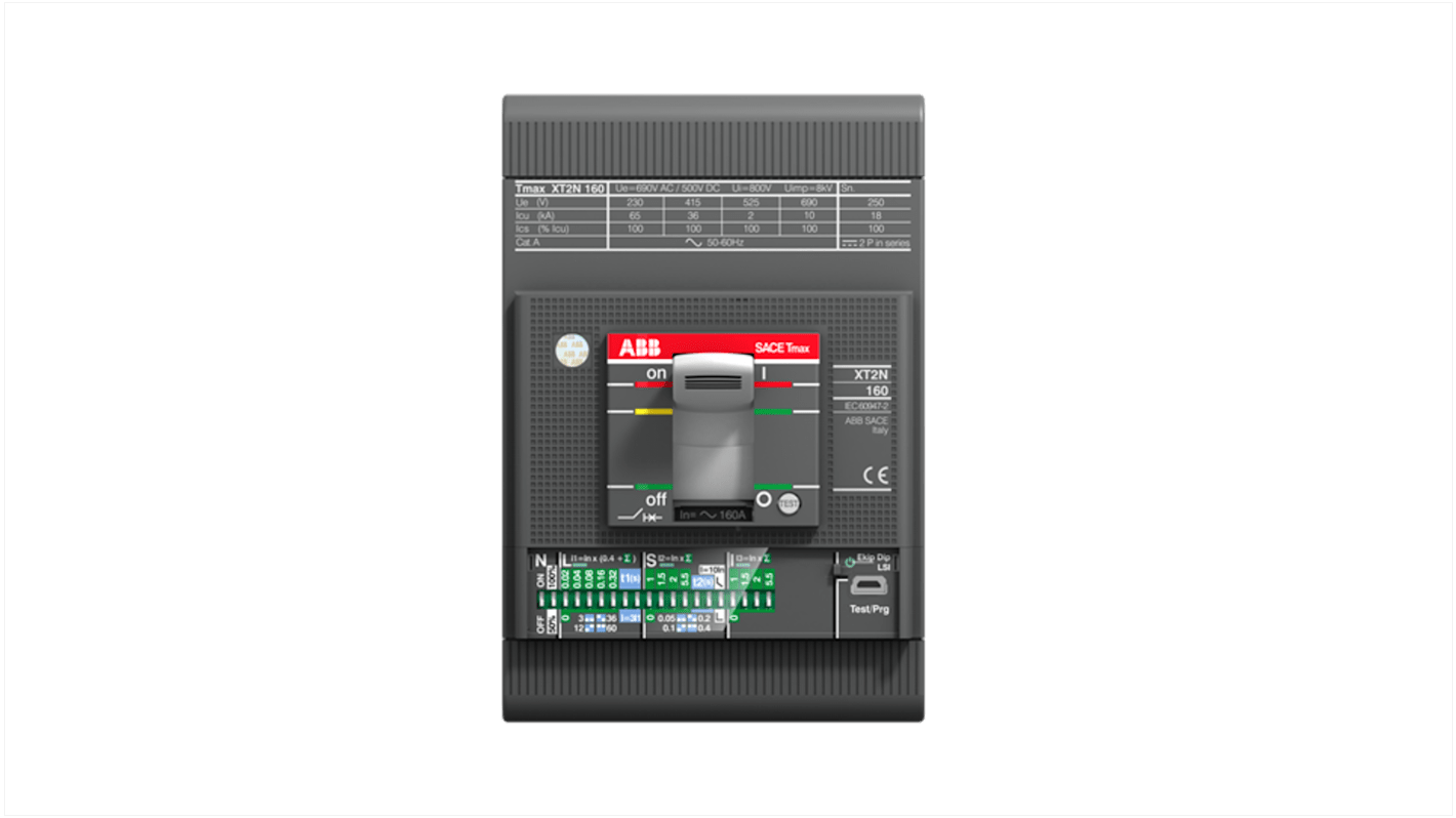 ABB, SACE Tmax XT MCCB Molded Case Circuit Breaker 3P 160A, Breaking Capacity 10 kA, Fixed Mount